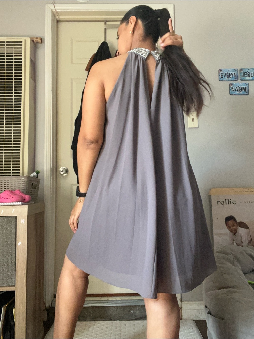 Badgley Mischka Hrey Cocktail Dress with jeweled collar - Picture 3 of 13